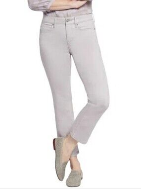 NYDJ Marilyn Straight Leg Ankle Jeans In Pearl Light Gray Work Stretch Size 12